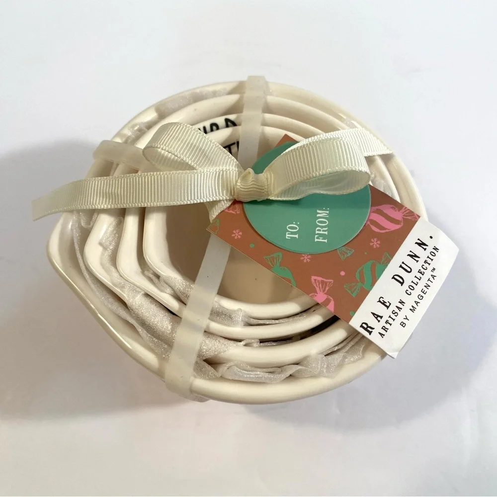 Rae Dunn Classic White + Red Peppermint Candy Suckers Ceramic Measuring Cups Set
